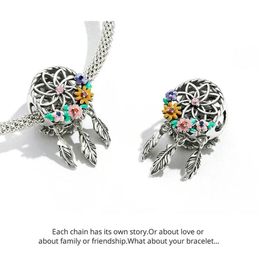 Sterling Silver Charm - Floral Dreamcatcher Charm
