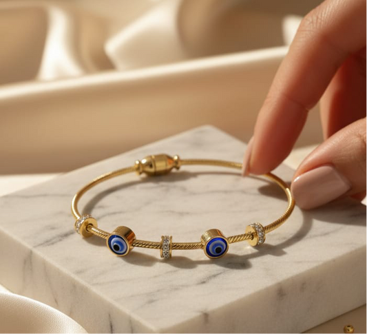 Gold Evil Eye Bracelet with Blue Charm