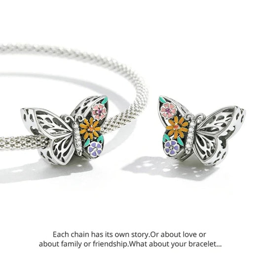 Sterling Silver Charm - Butterfly Garden fairy