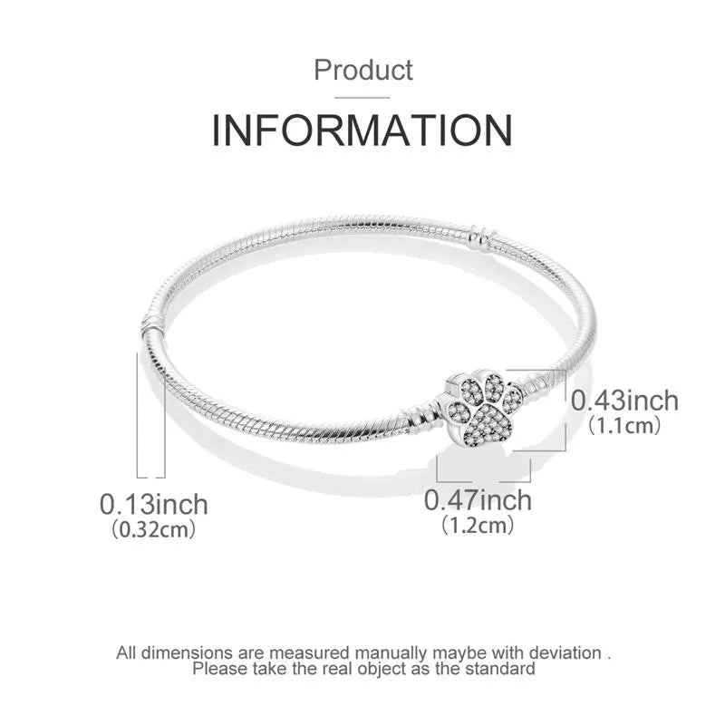 Silver Paw Print Bracelet – Pet Lover Jewelry, Crystal Charm Bangle, Animal Paw Gift for Dog & Cat Lovers