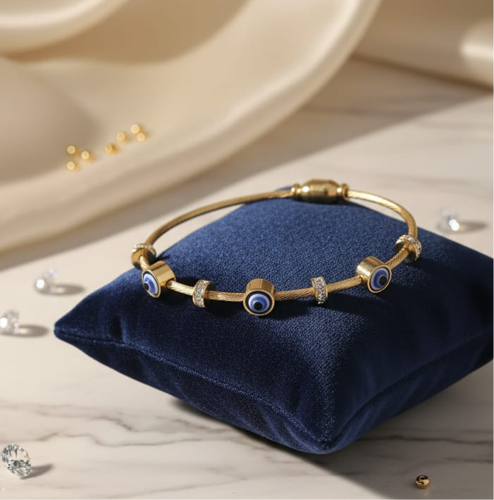 Gold Evil Eye Bracelet with Blue Charm
