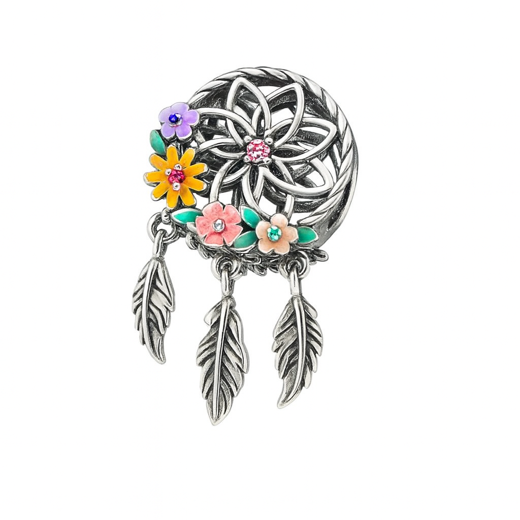 Sterling Silver Charm - Floral Dreamcatcher Charm