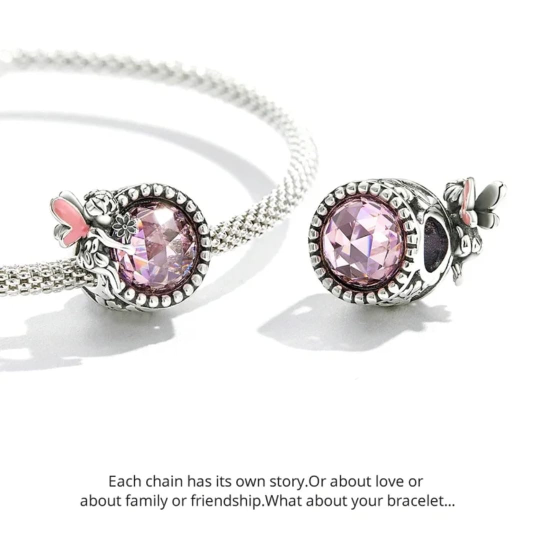 Sterling Silver Charm - Pink Fairy Crystal Charm