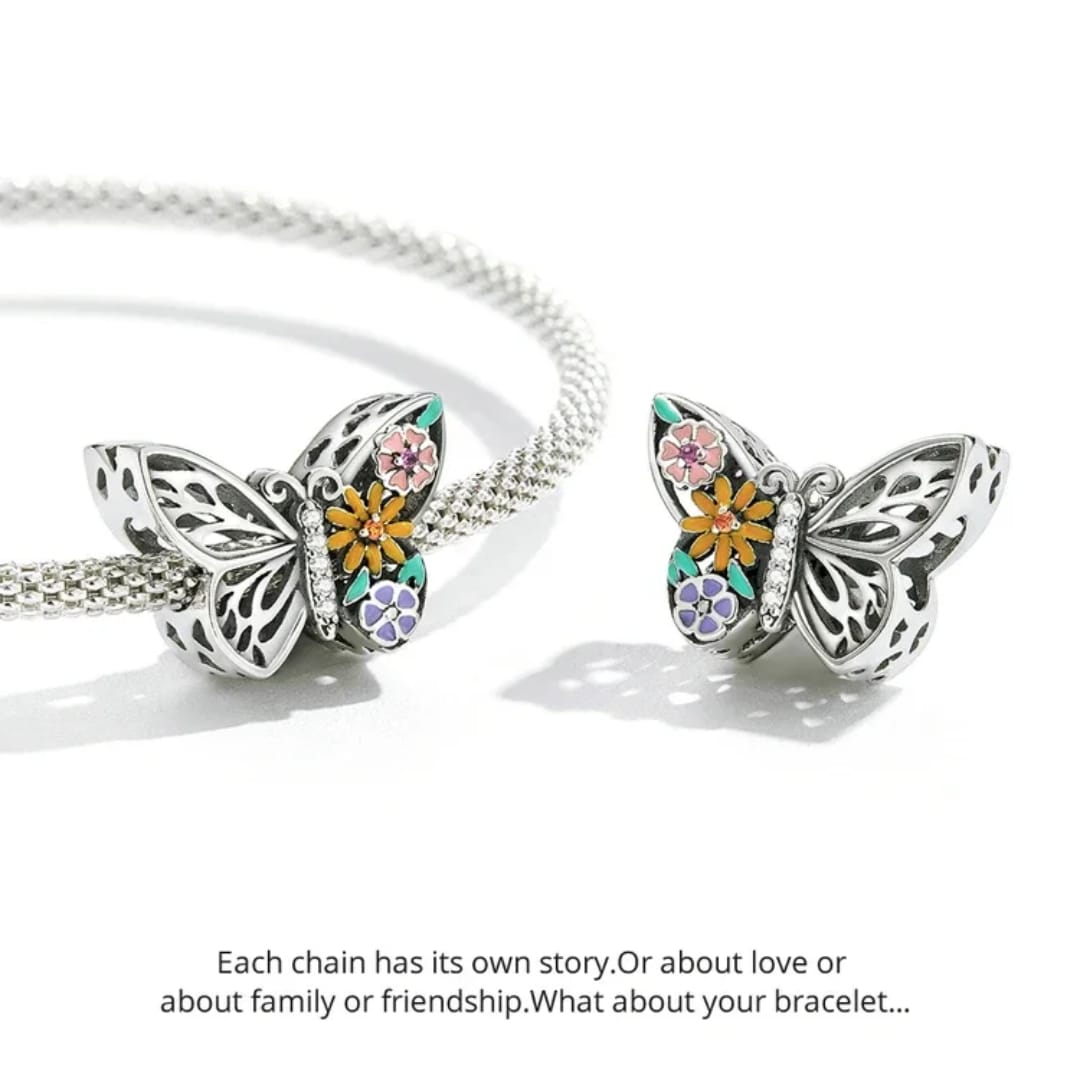 Sterling Silver Charm - Butterfly Garden fairy