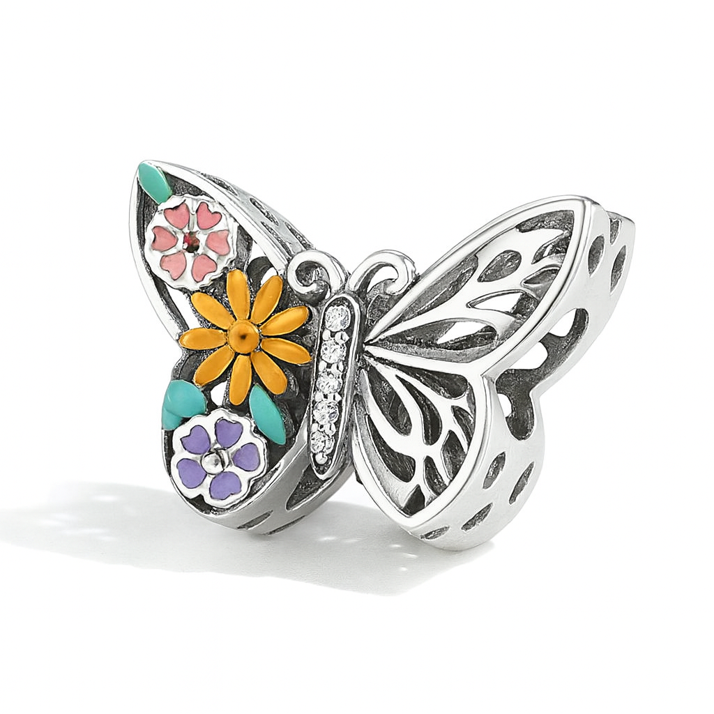 Sterling Silver Charm - Butterfly Garden fairy