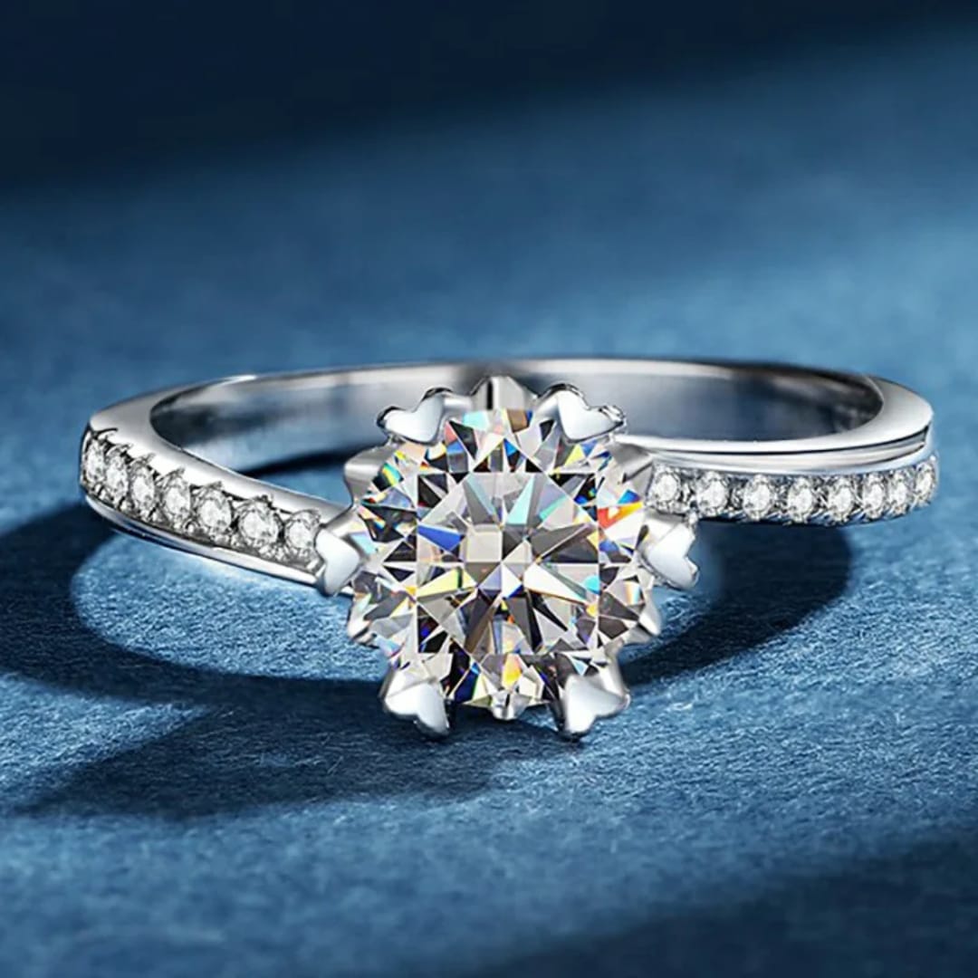 Sterling Silver Round Cut Solitaire Ring with Side Stones