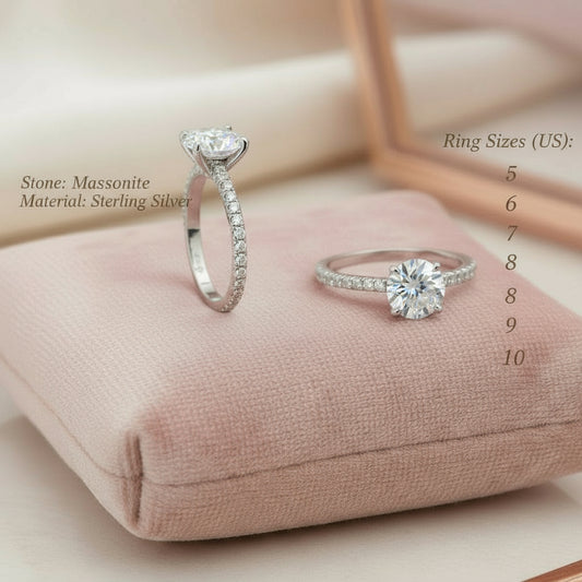 Sterling Silver Round Cut Solitaire Ring with Side Stones