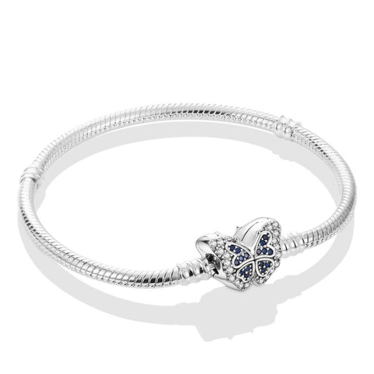 Sterling  Silver Butterfly Charm Bracelet – Snake Chain Bangle with Blue Crystals – Elegant Gift for Her