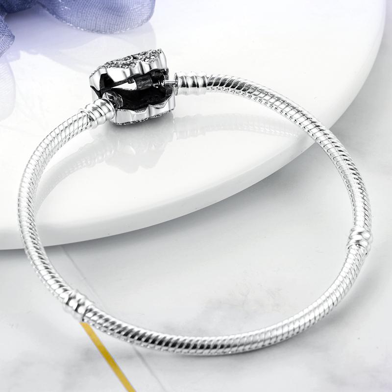 Sterling  Silver Butterfly Charm Bracelet – Snake Chain Bangle with Blue Crystals – Elegant Gift for Her