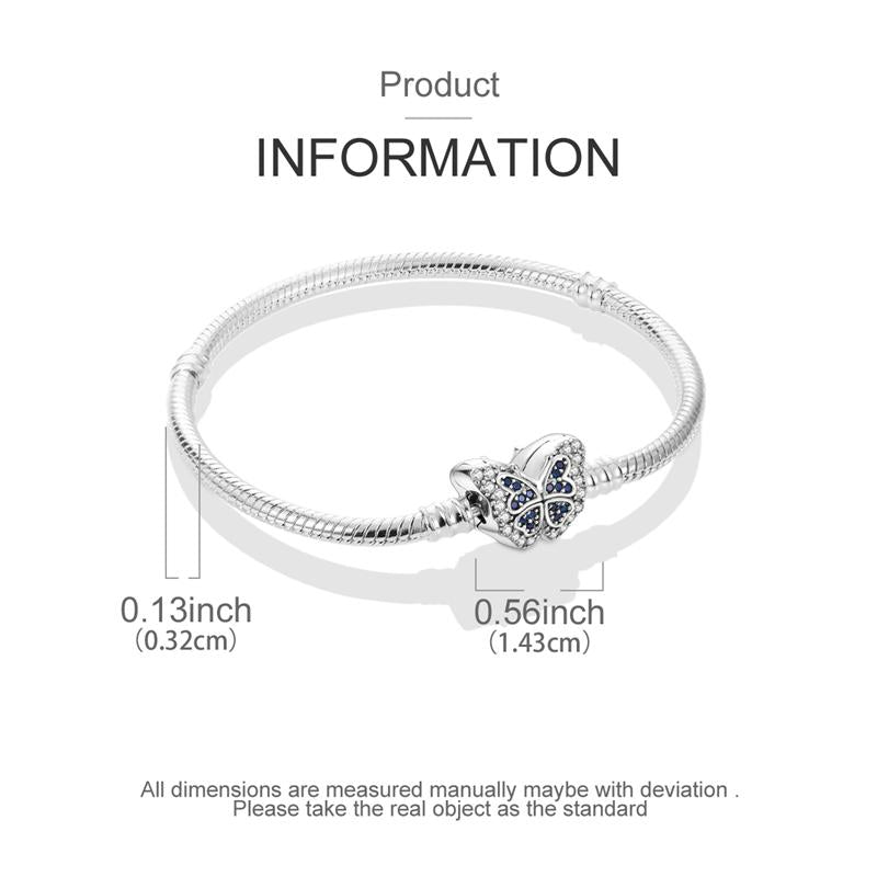 Sterling  Silver Butterfly Charm Bracelet – Snake Chain Bangle with Blue Crystals – Elegant Gift for Her