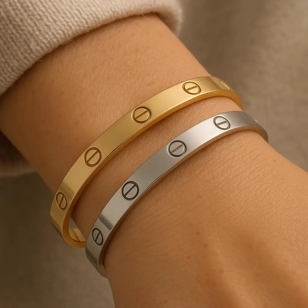 Bangle, Gold plated l Steel Bangle waterproof Unisex Screw Design Bangle Bracelet | Minimalist Gold & Silver Cuff |Stainless Steel