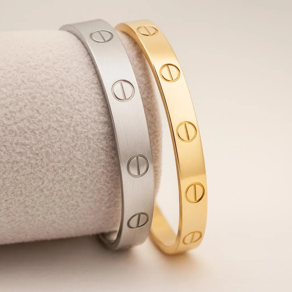 Bangle, Gold plated l Steel Bangle waterproof Unisex Screw Design Bangle Bracelet | Minimalist Gold & Silver Cuff |Stainless Steel