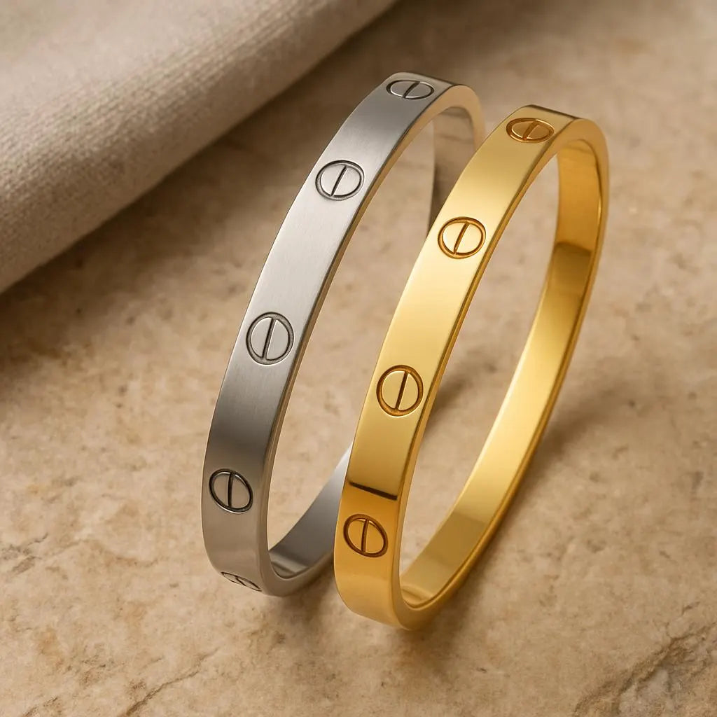 Bangle, Gold plated l Steel Bangle waterproof Unisex Screw Design Bangle Bracelet | Minimalist Gold & Silver Cuff |Stainless Steel