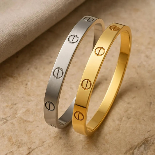 Bangle, Gold plated l Steel Bangle waterproof Unisex Screw Design Bangle Bracelet | Minimalist Gold & Silver Cuff |Stainless Steel