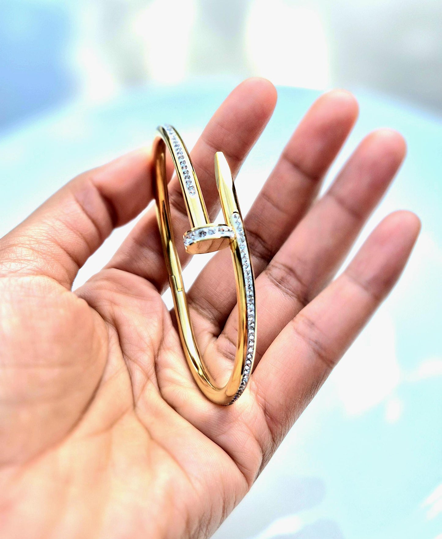 Bangle , Gold plated  and  Steel Elegant Women’s Jewelry, Gift for Her Bangle Bracelet , Adjustable Cuff