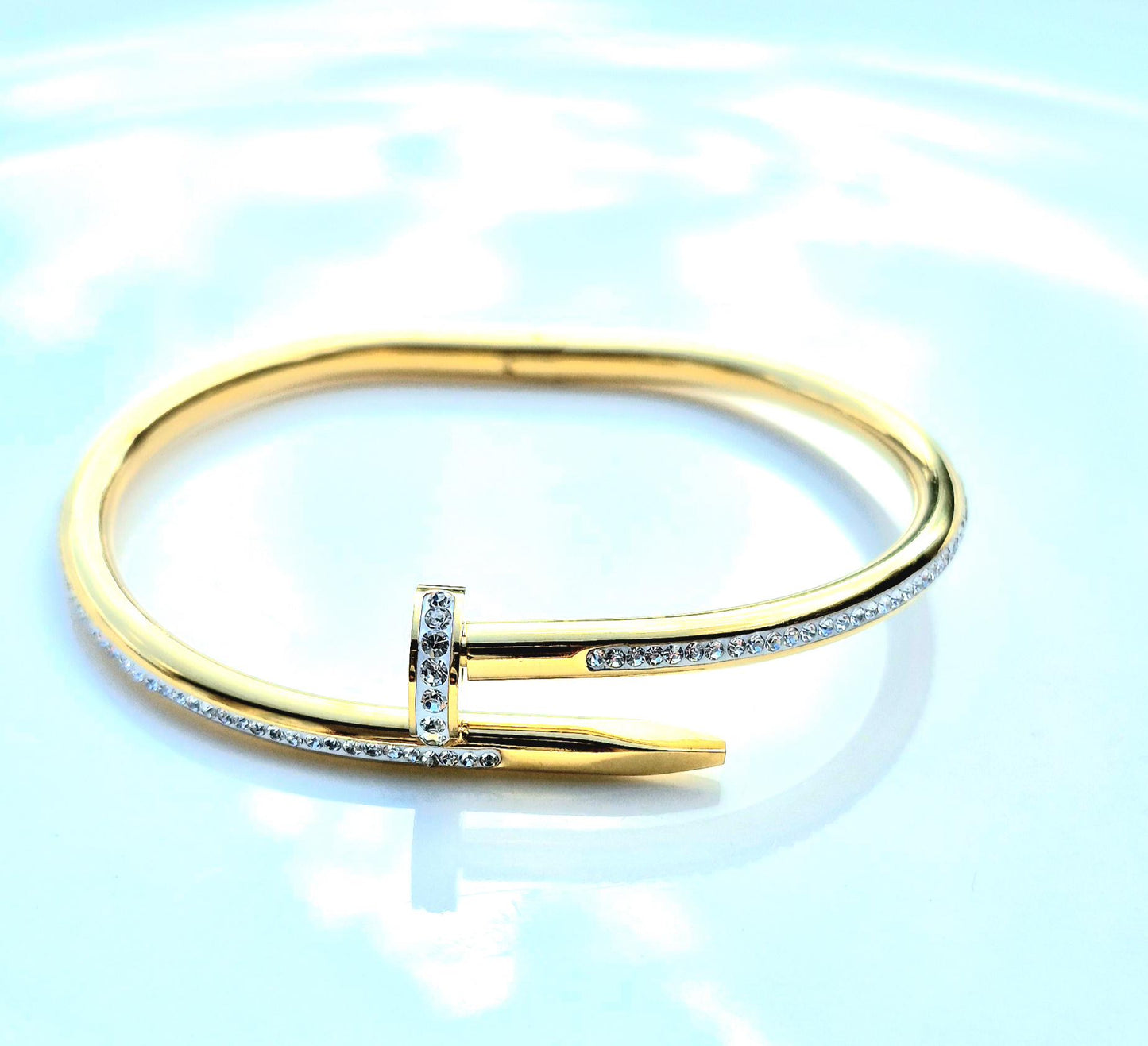 Bangle , Gold plated  and  Steel Elegant Women’s Jewelry, Gift for Her Bangle Bracelet , Adjustable Cuff