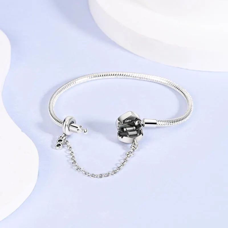 Love forever Bracelet | Sterling Silver | Safety Chain–Adjustable Snake Chain Bangle with Crystal Accent –Romantic Gift for Her